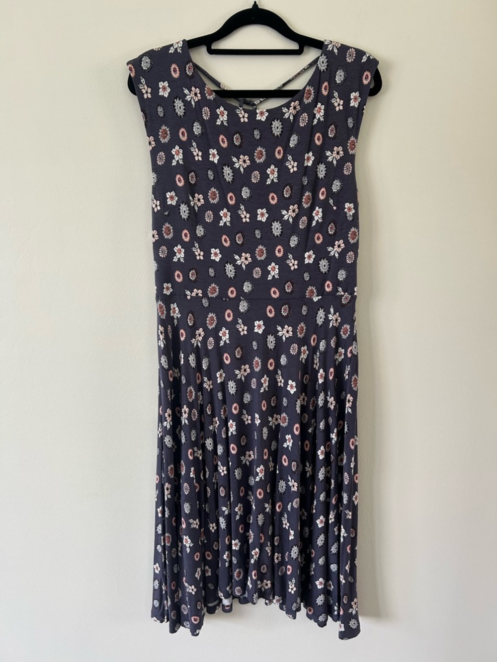 LOFT Dress Midi Navy Floral Sleeveless
